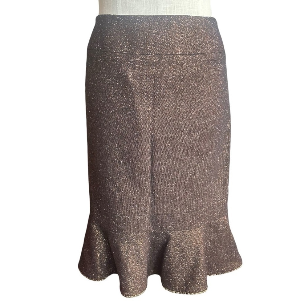 Nipon Boutique Bronze Metallic Tweed Skirt Suit Set Wool Blend Size 4 - Picture 4 of 11